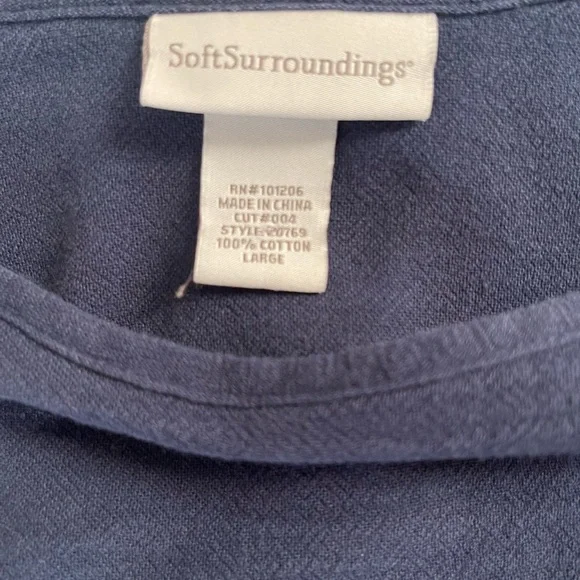 Soft Surroundings Navy Blue Cutout Long Sleeve Tunic Boat Neck Cotton Sz L - Picture 4 of 4